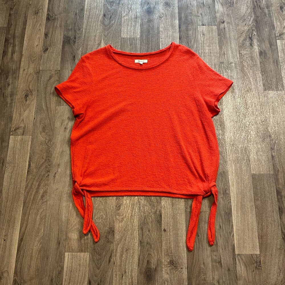 Madewell Bright Burnt Orange Short Sleeve Tie-Hem Tee. Size L